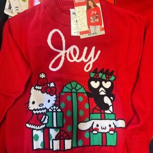 Hello Kitty Red Holiday 'Joy' Sweater with Green Accents